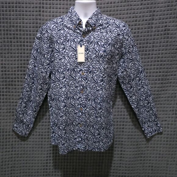 Button Long Sleeve Collared Shirt Mens Lg NWT Blue Tropical Lightweight Cotton - Picture 1 of 14